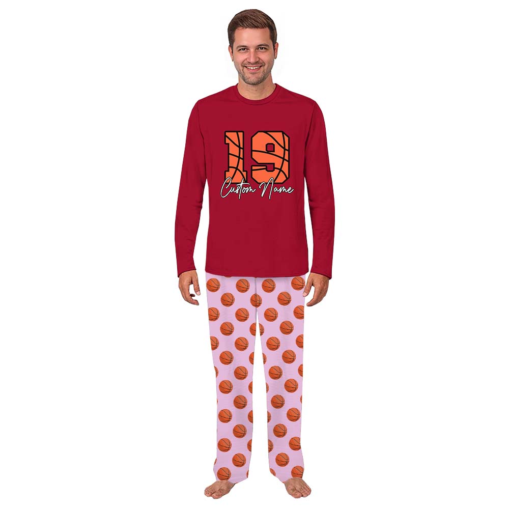 Customizable Red Basketball Christmas Pajamas With Number And Name