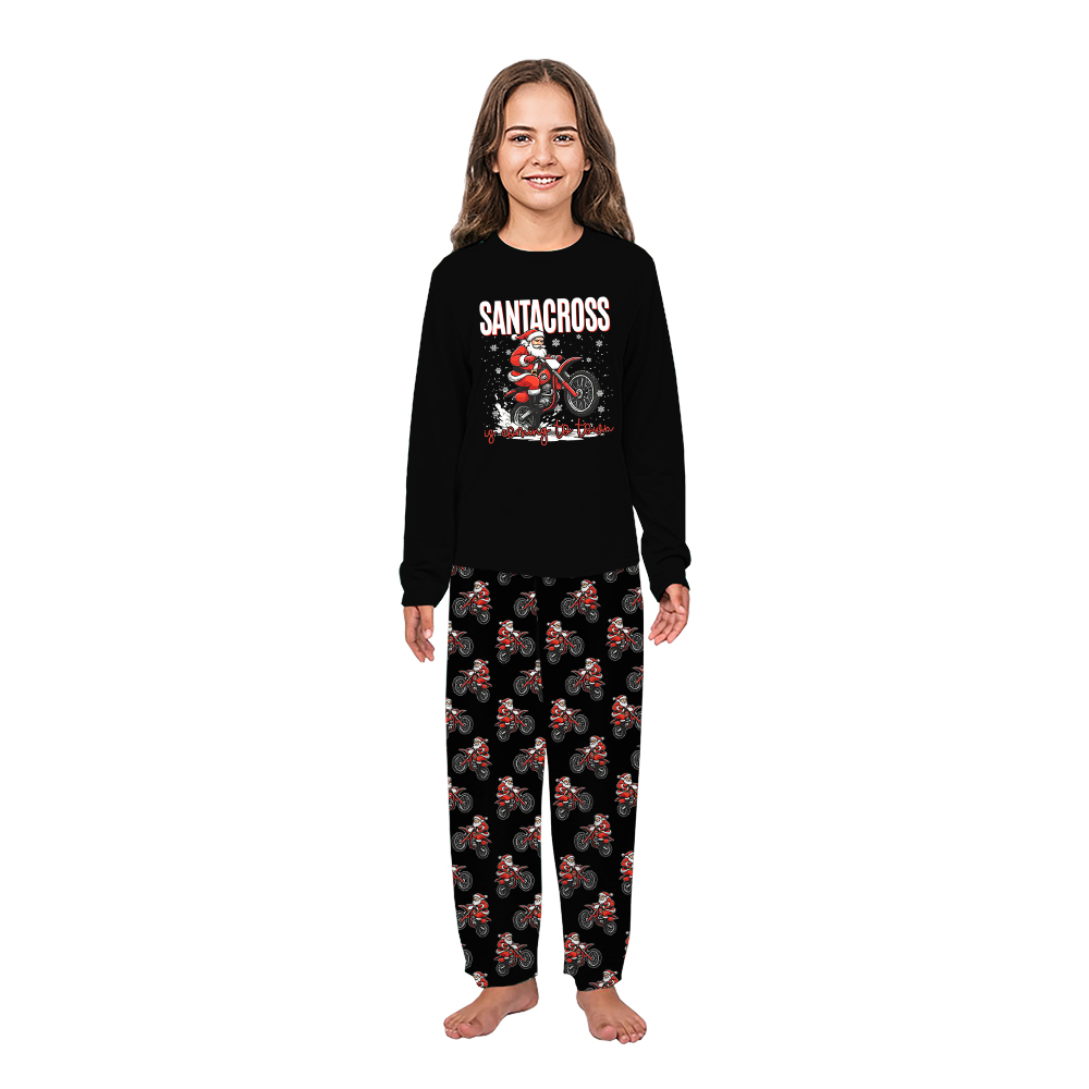 Santa Claus Riding Motorcycle Matching Xmas Pjs With Dog Santa Claus Riding Motorcycle Matching Xmas Pjs With Dog