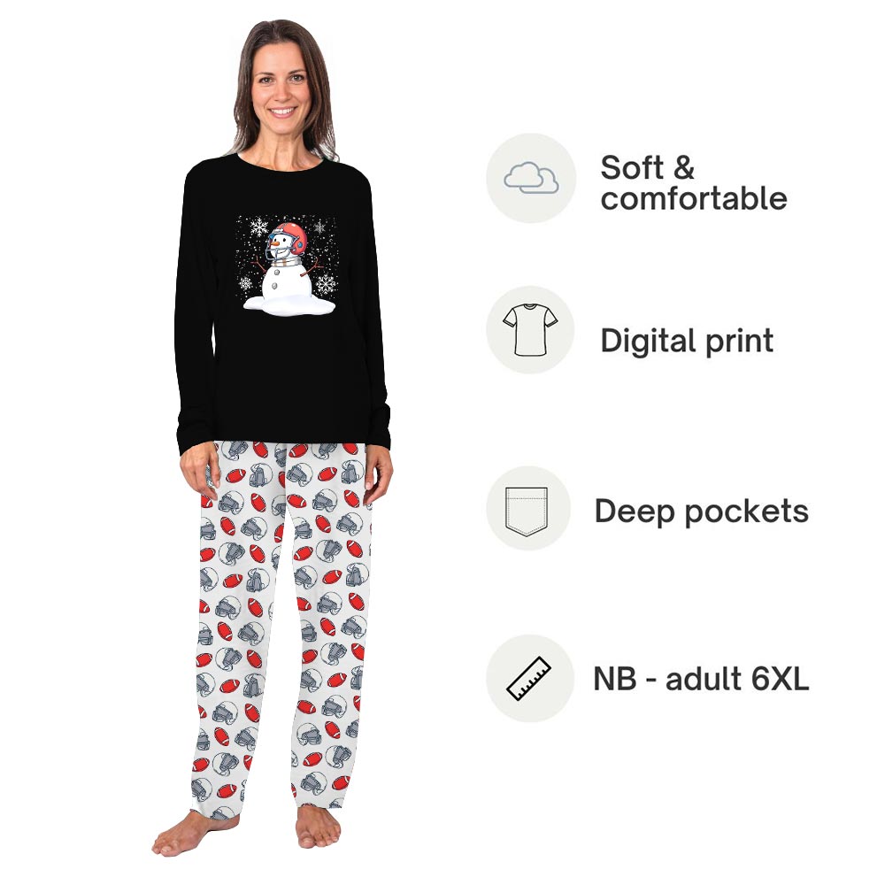 Cute Snowman with Football Theme Family Christmas Pajamas Cute Snowman with Football Theme Family Christmas Pajamas