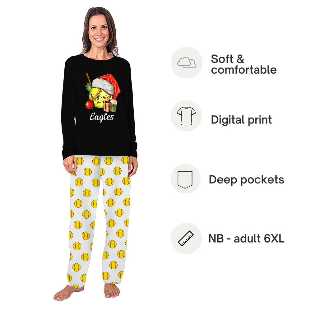 Custom Softball Family Christmas Pajamas With Name Live Preview