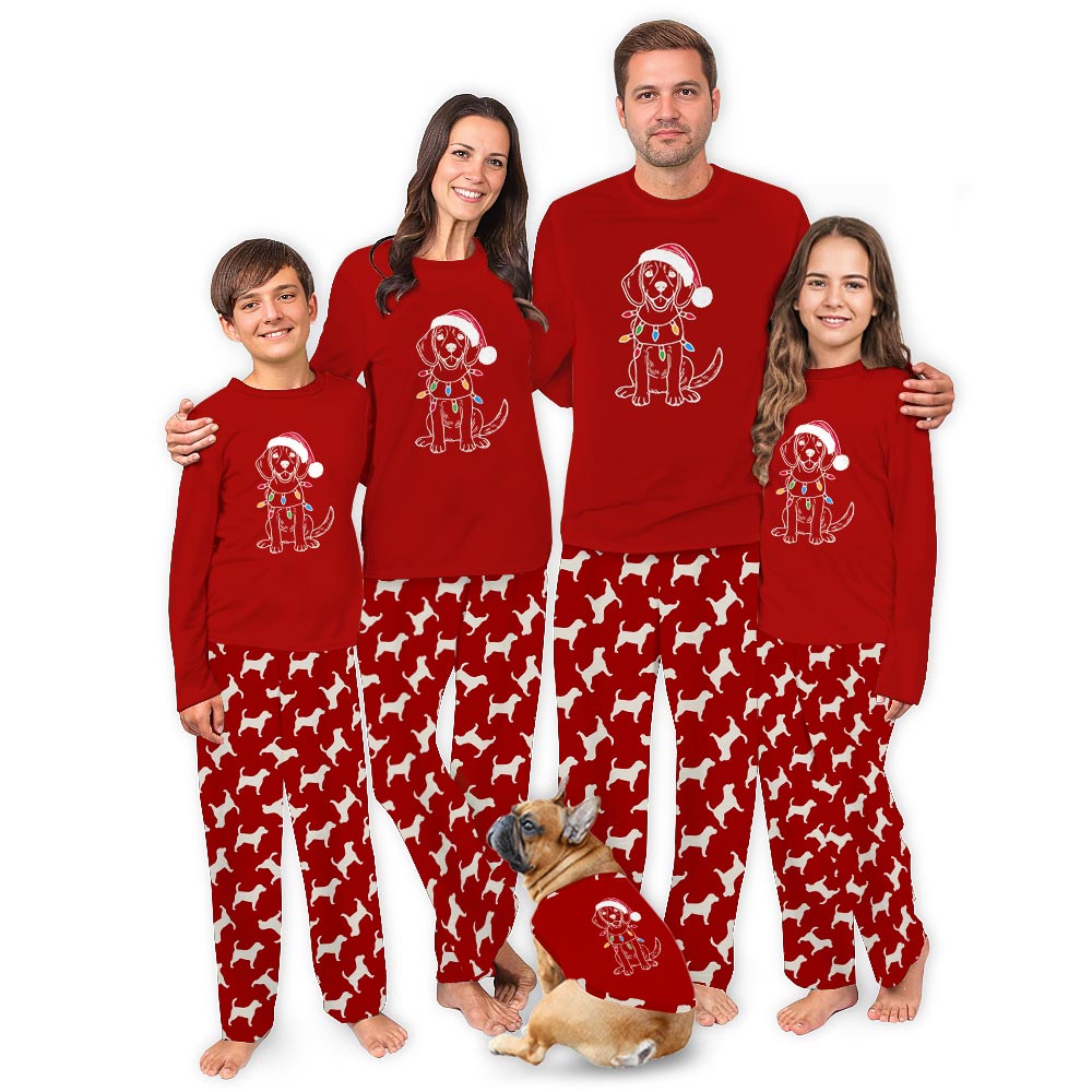 Beagle Dog with Christmas Light Family and Pet Matching Pajamas