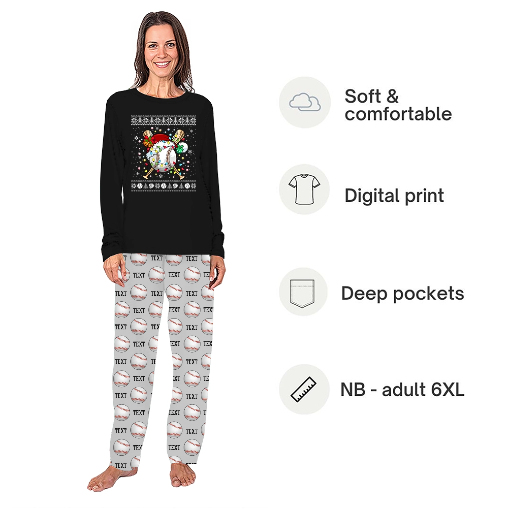 Festive Baseball with Pants Custom Christmas Pajamas Festive Baseball with Pants Custom Christmas Pajamas