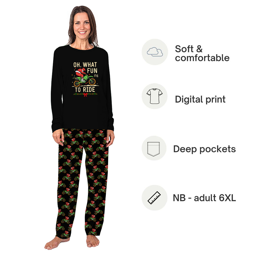 Oh What Fun It is To Ride Santa Riding Bike Christmas Pajamas