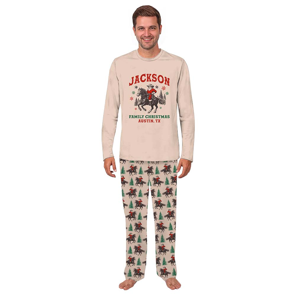 Personalized Western Christmas Family Pajamas With Cowboy Santa Personalized Western Christmas Family Pajamas With Cowboy Santa