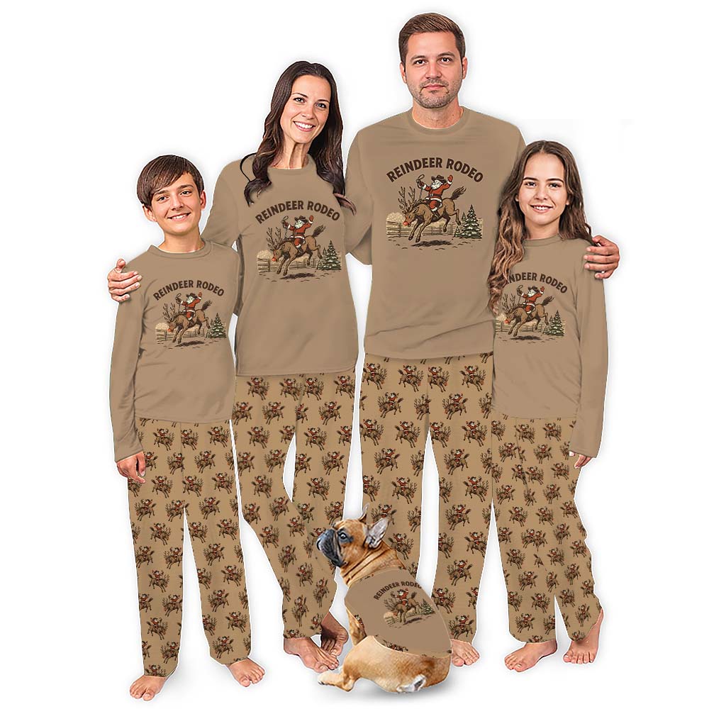 Reindeer Rodeo Matching Human And Dog Christmas Pajamas Reindeer Rodeo Matching Human And Dog Christmas Pajamas