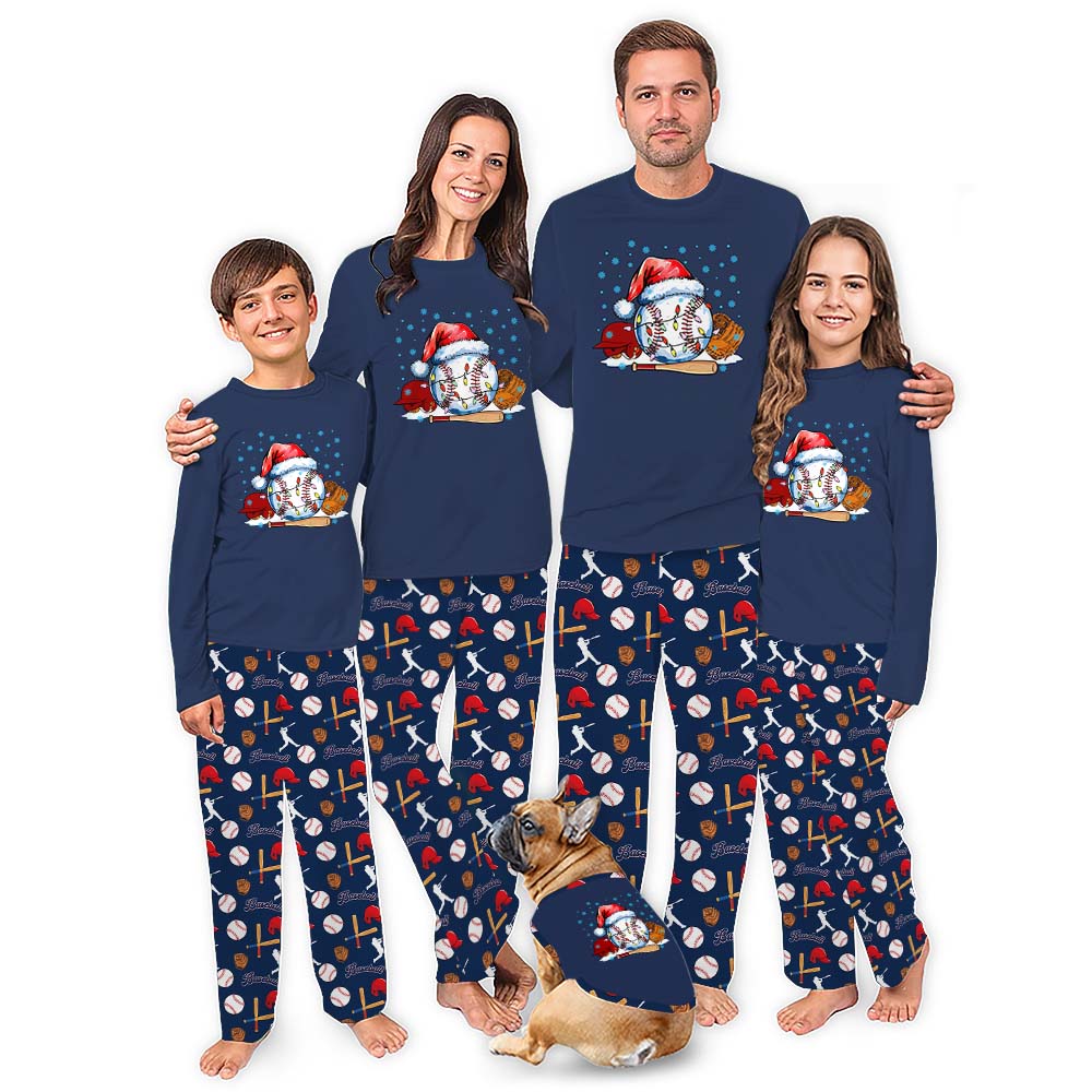 Navy Family Baseball Christmas Pajamas With Pockets