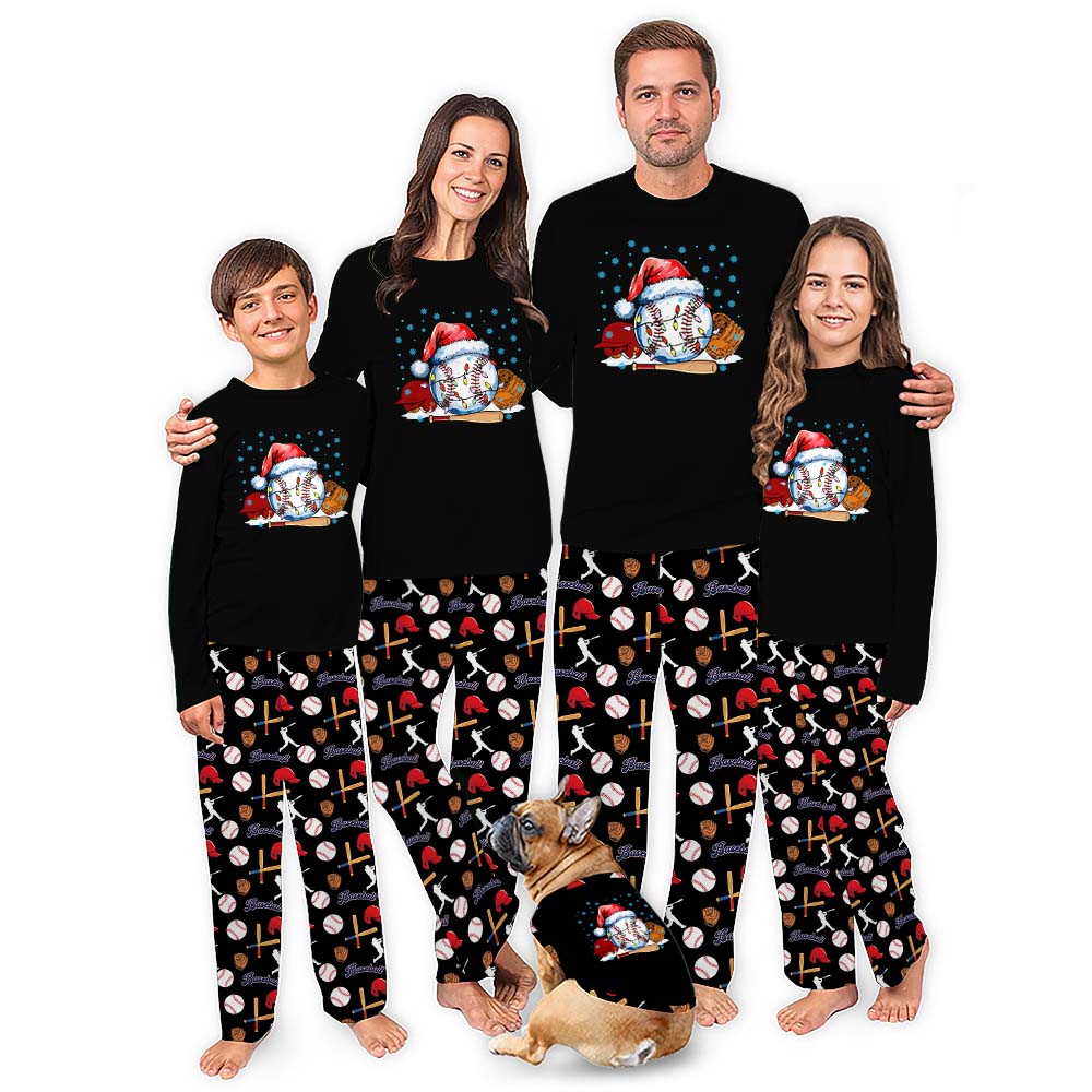 Navy Family Baseball Christmas Pajamas With Pockets
