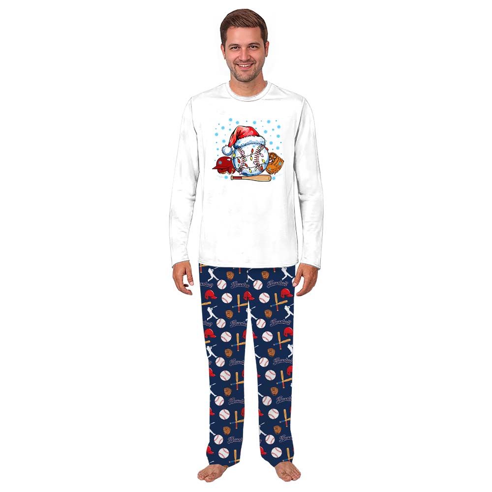 Navy Family Baseball Christmas Pajamas With Pockets