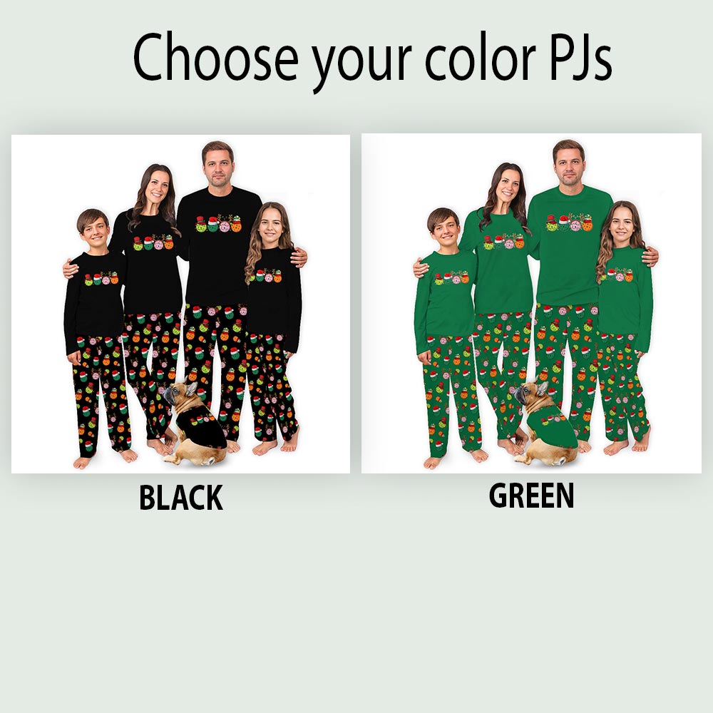 Festive Pickleballs with Christmas Theme Family Dog Matching Pajamas