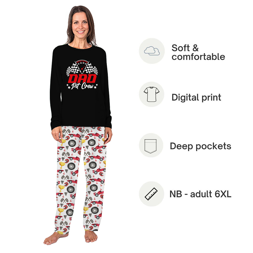 Customized Race Car Pit Crew Christmas Matching Pajamas With Dog Customized Race Car Pit Crew Christmas Matching Pajamas With Dog