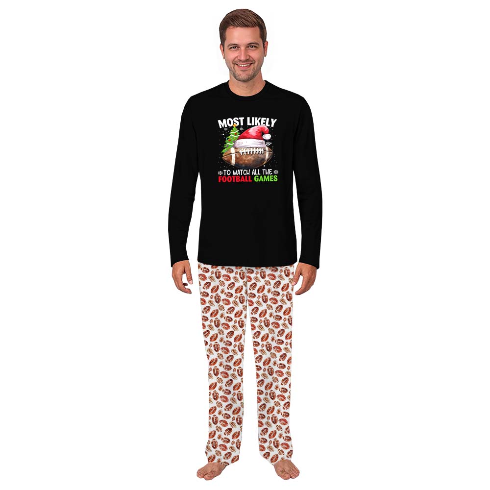 Most Likely To American Football Matching Family Christmas Pajamas And Dog Most Likely To American Football Matching Family Christmas Pajamas And Dog