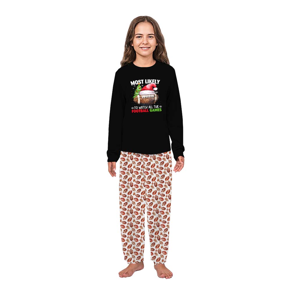 Most Likely To American Football Matching Family Christmas Pajamas And Dog Most Likely To American Football Matching Family Christmas Pajamas And Dog