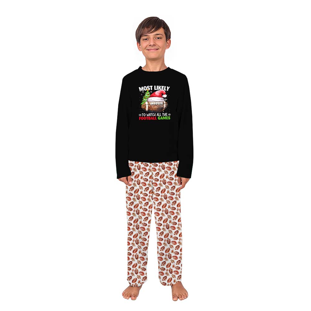 Most Likely To American Football Matching Family Christmas Pajamas And Dog Most Likely To American Football Matching Family Christmas Pajamas And Dog