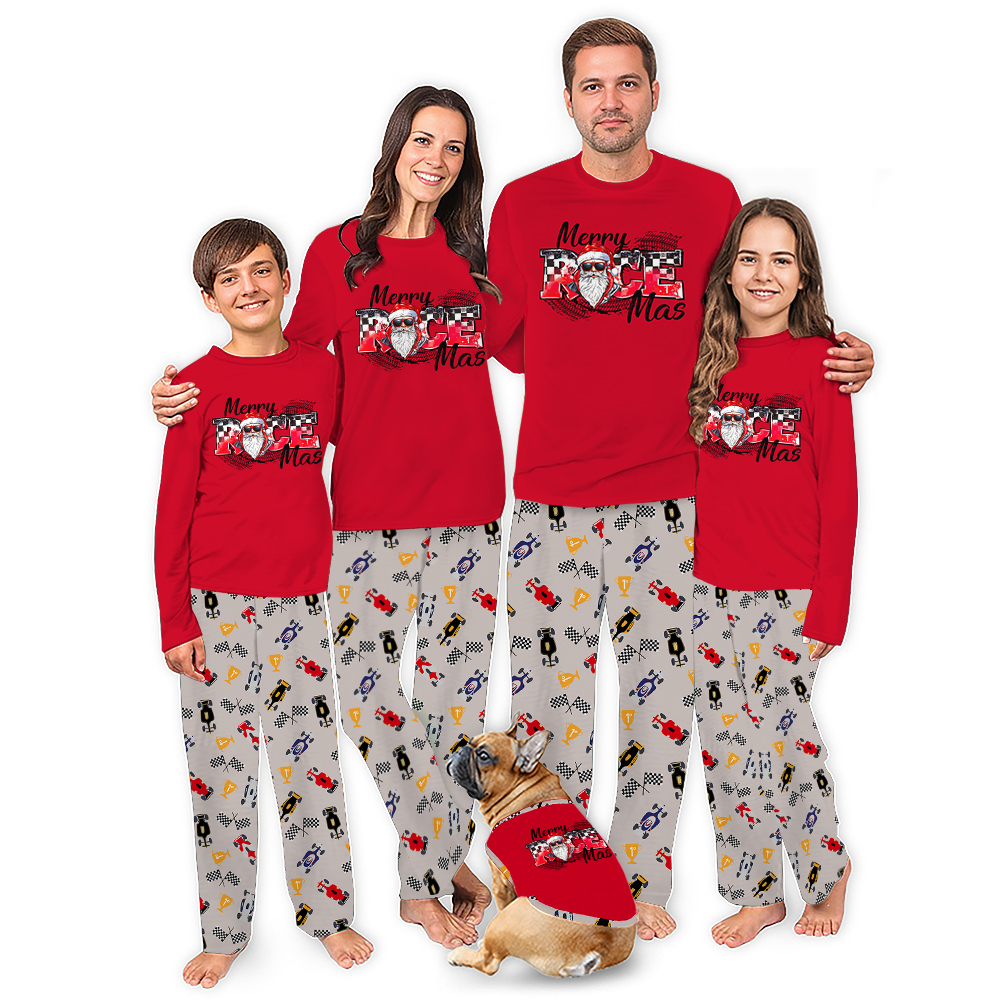 Racing Car Santa Matching Family Christmas Pajamas Plus Size Racing Car Santa Matching Family Christmas Pajamas Plus Size