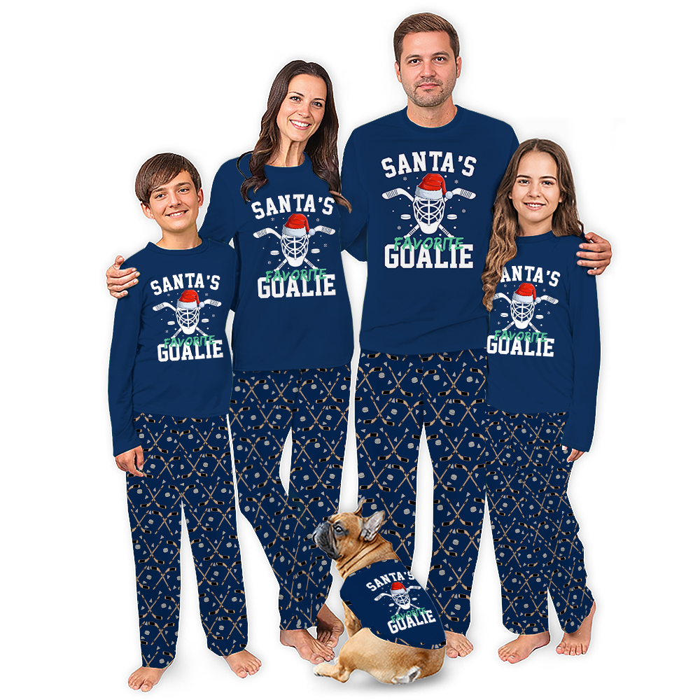Santa Favorite Hockey Player Matching Dog Christmas Pjs