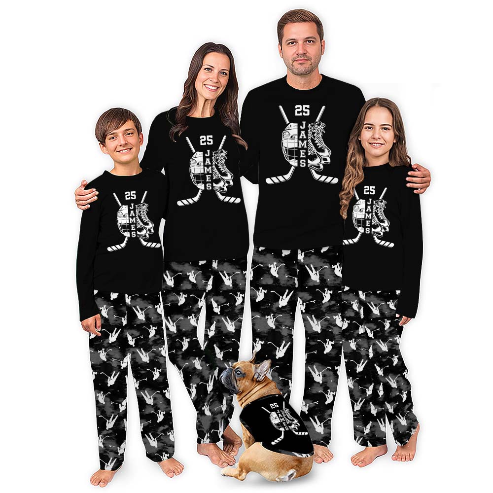 Christmas Family Hockey Pajamas With Customizable Name And Number
