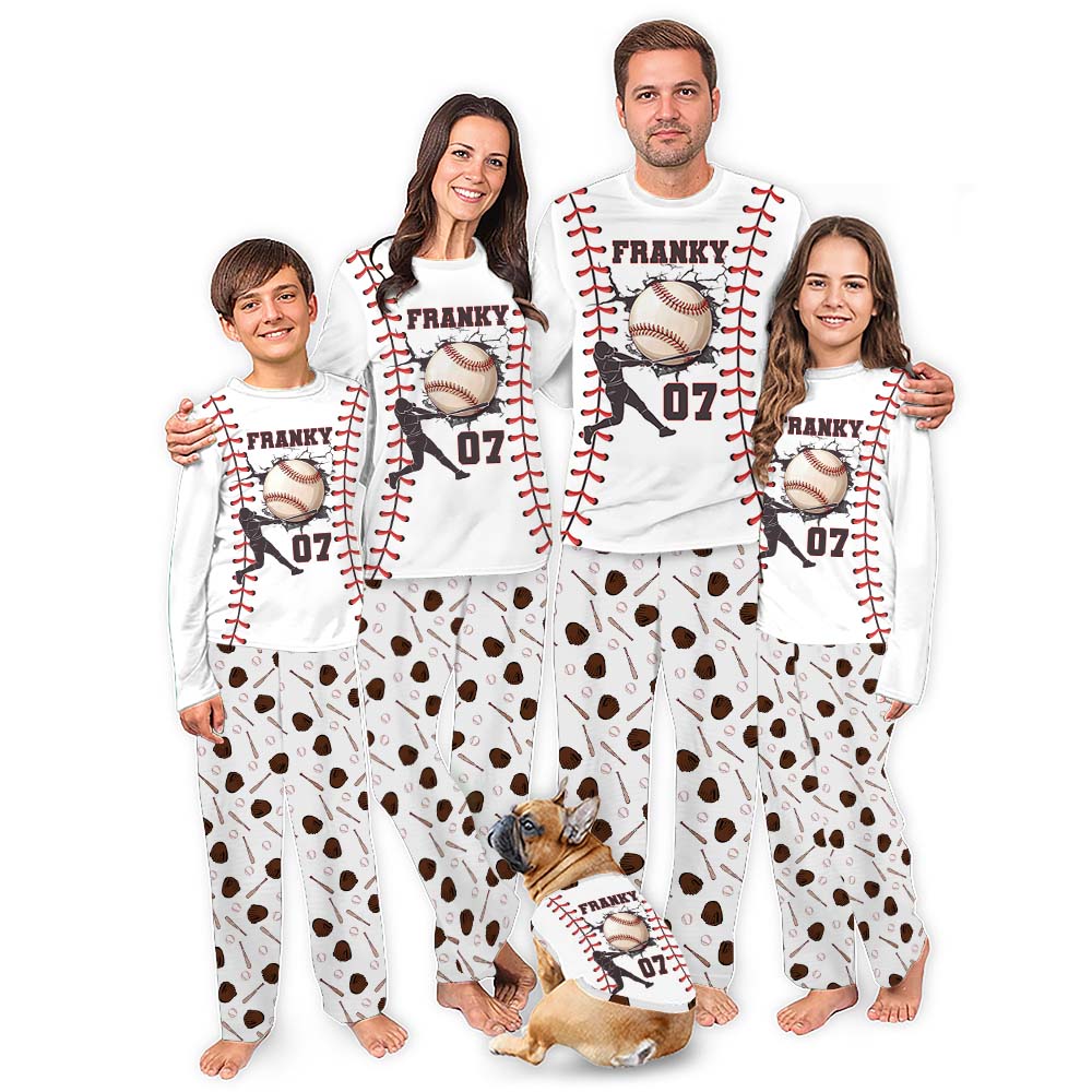 Unique Customizable Name And Number Family Baseball Christmas Pajamas
