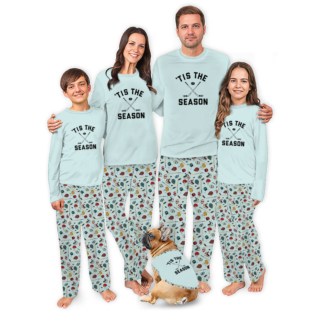 Festive Hockey Tis The Season Matching Family Christmas Pajamas Festive Hockey Tis The Season Matching Family Christmas Pajamas