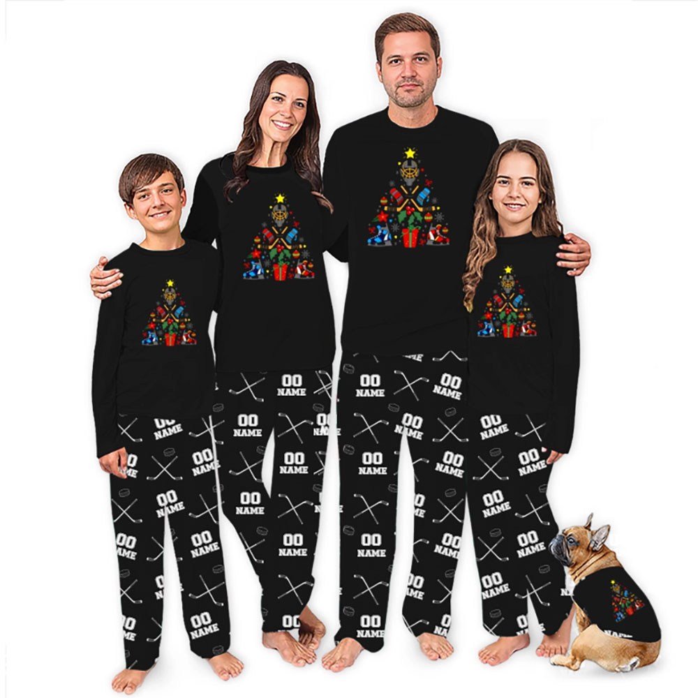 Hockey Christmas Tree with Pants Custom Matching Christmas Pajamas Hockey Christmas Tree with Pants Custom Matching Christmas Pajamas