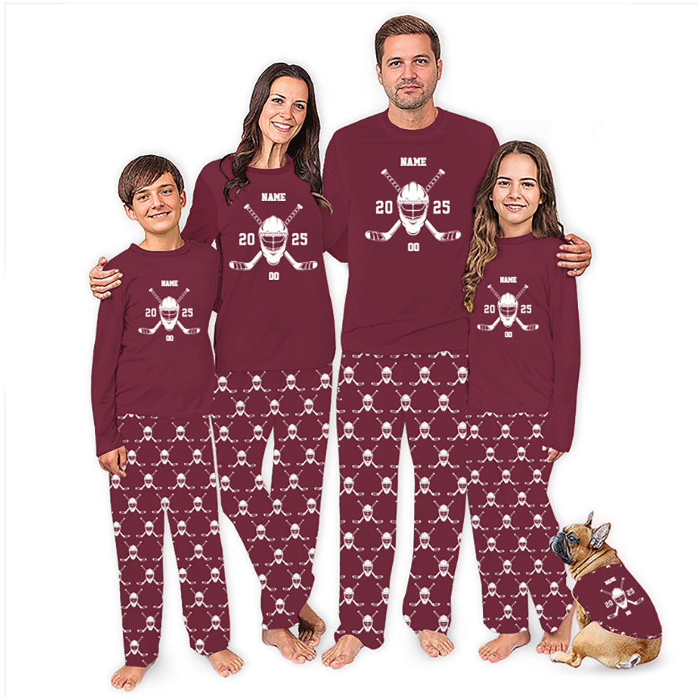 Hockey with Name and Number Custom Family And Dog Matching Pjs