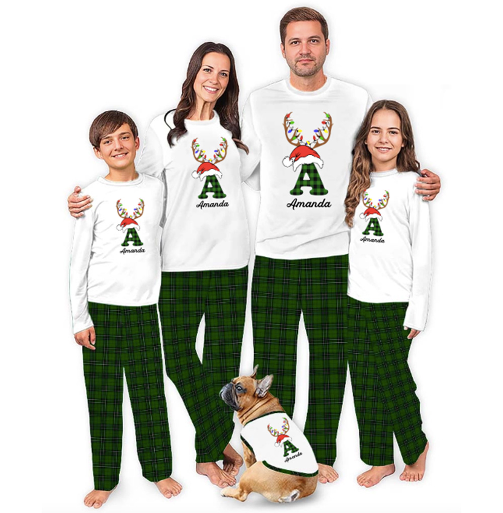 Customizable Green Plaid Christmas Pajamas With Initials And Names