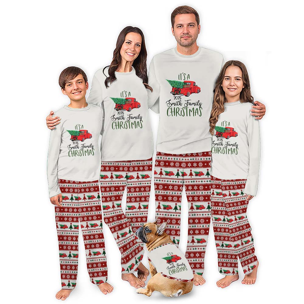 Personalized Family Name Matching Christmas Pajamas With Pocket Personalized Family Name Matching Christmas Pajamas With Pocket
