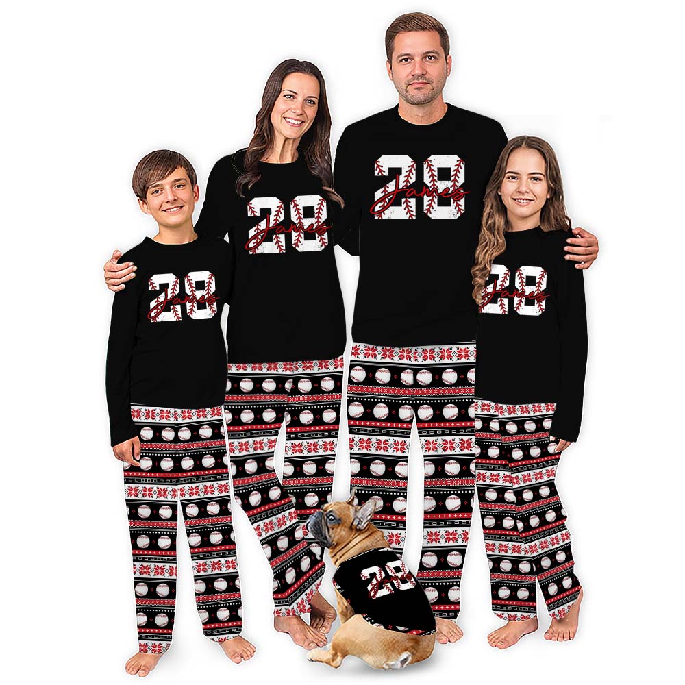 Black Customizable Baseball Christmas Pajamas With Live Preview Black Customizable Baseball Christmas Pajamas With Live Preview