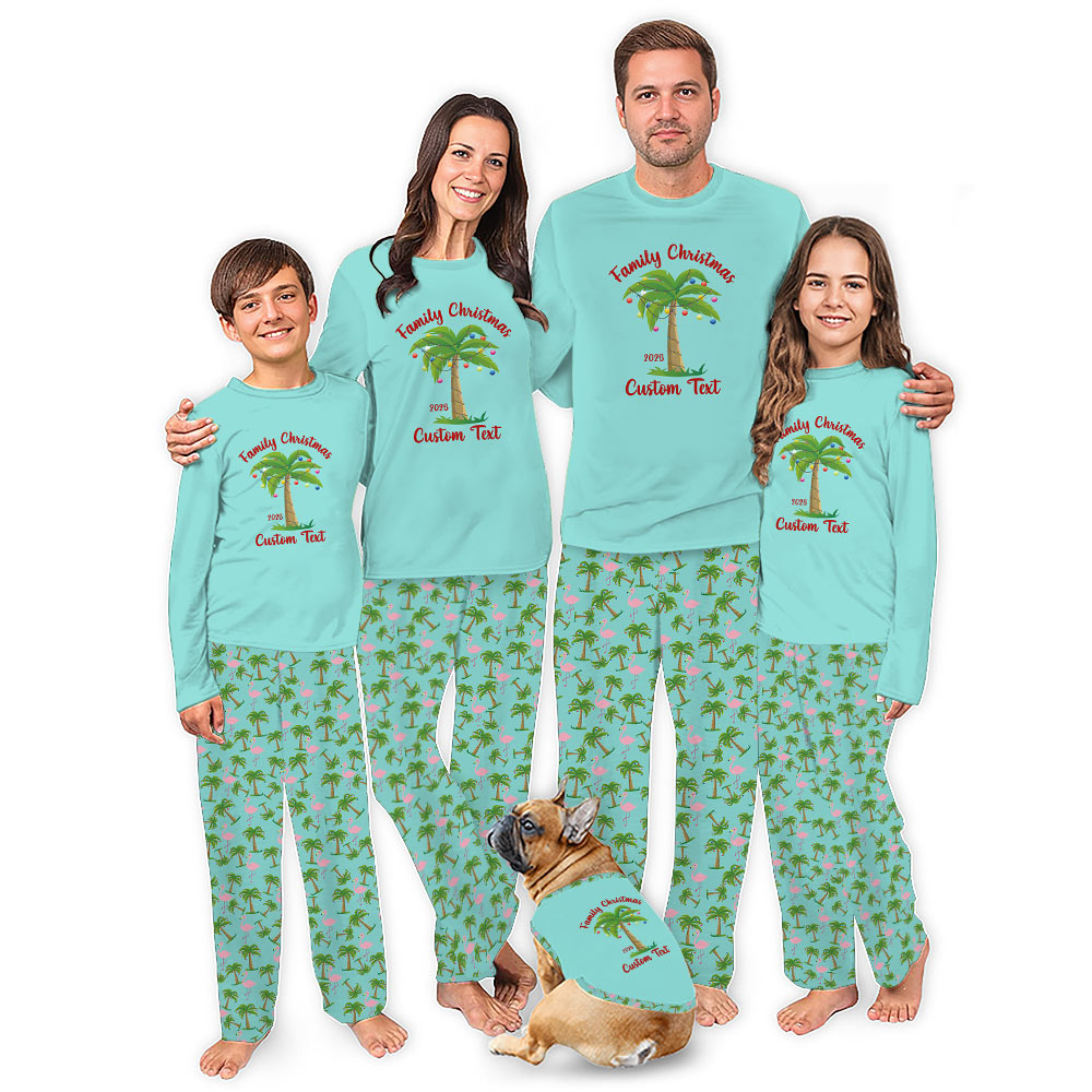Custom Name Tropical Matching Family Christmas Pajamas Custom Name Tropical Matching Family Christmas Pajamas