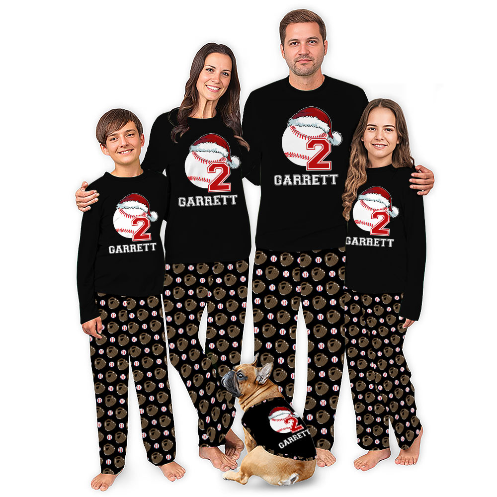 Custom Baseball Christmas Pajamas With Name And Number Custom Baseball Christmas Pajamas With Name And Number