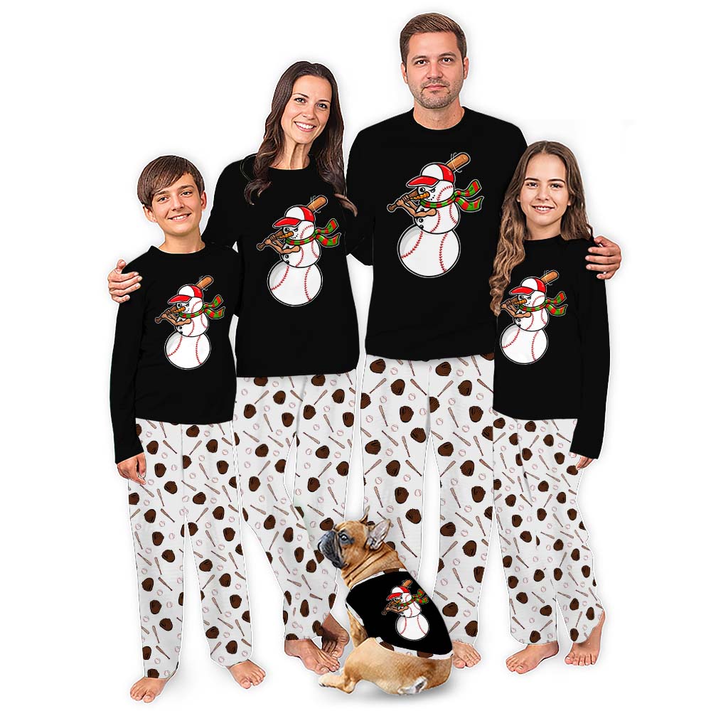 Bold Baseball Snowman Family And Pet Matching Christmas Pajamas