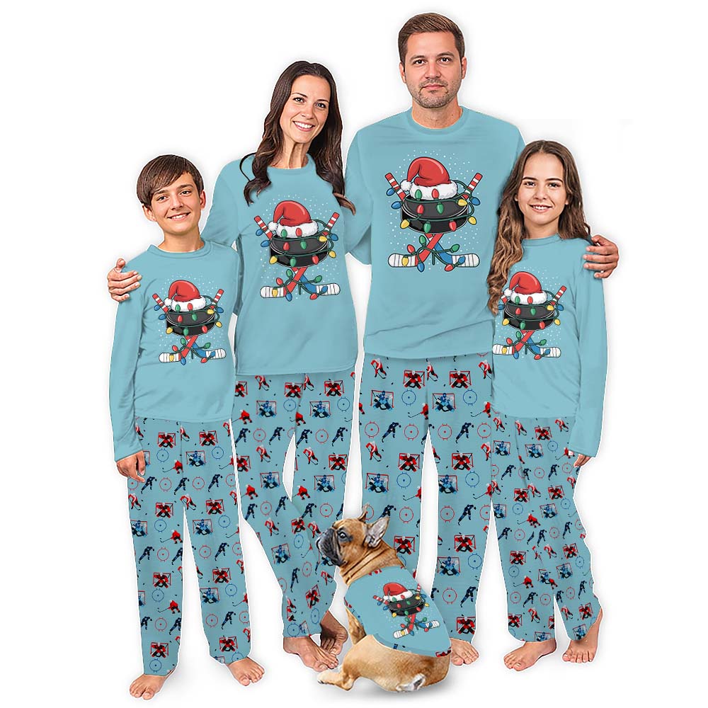 Santa Hockey Themed Soft Matching Christmas Pajamas