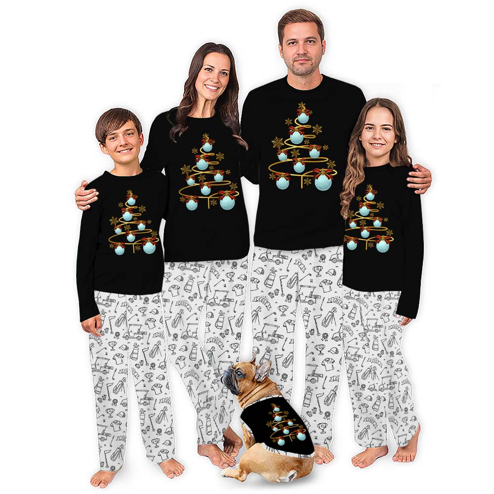 Golf Xmas Tree Matching Family Pajamas With Dog