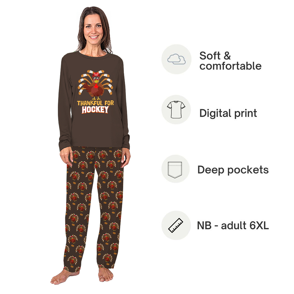 Thanksgiving Hockey Themed Matching Family and Dog Pajamas