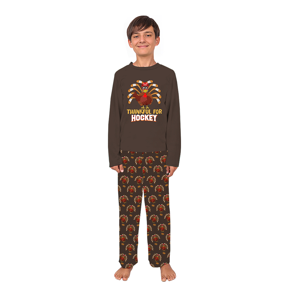 Thanksgiving Hockey Themed Matching Family and Dog Pajamas