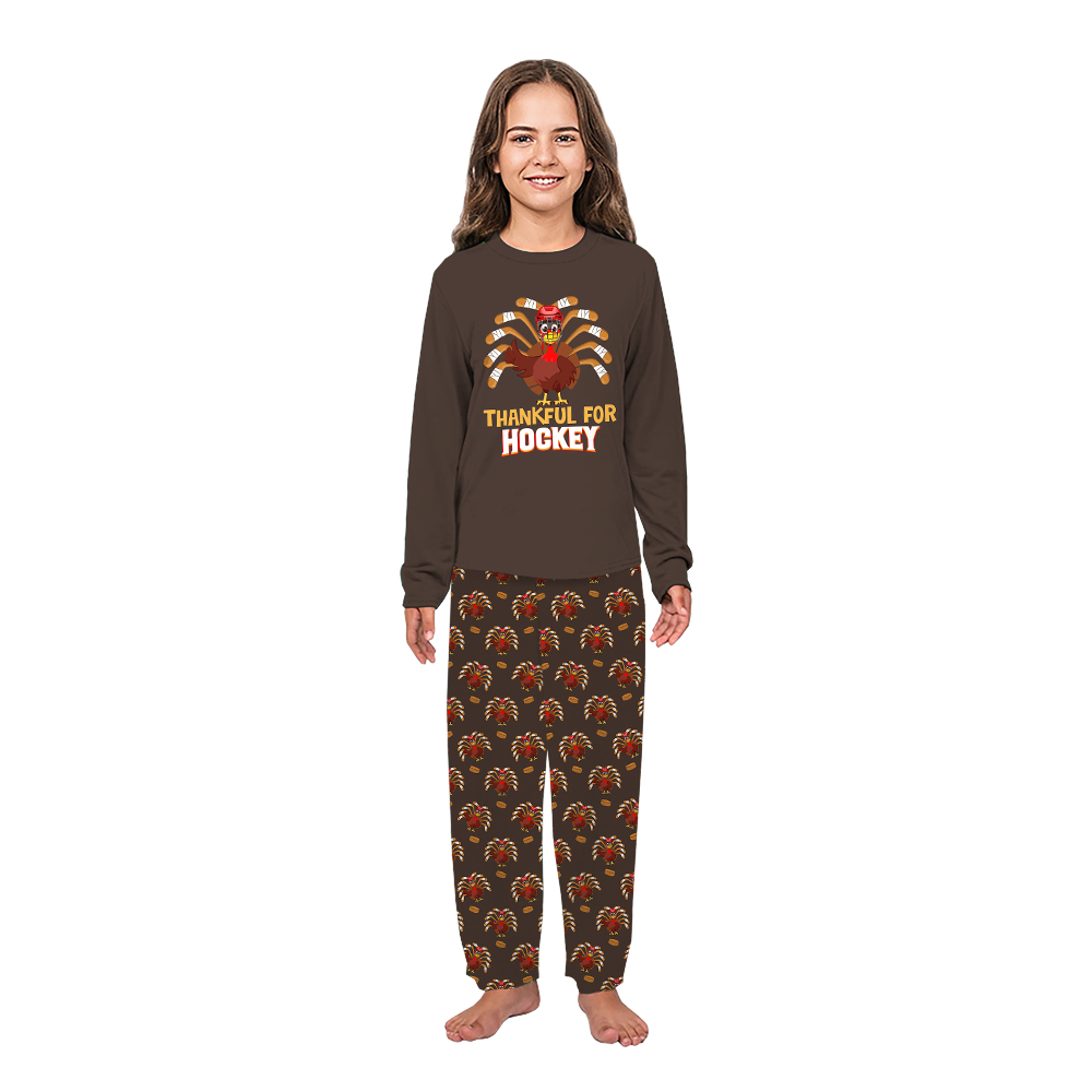 Thanksgiving Hockey Themed Matching Family and Dog Pajamas