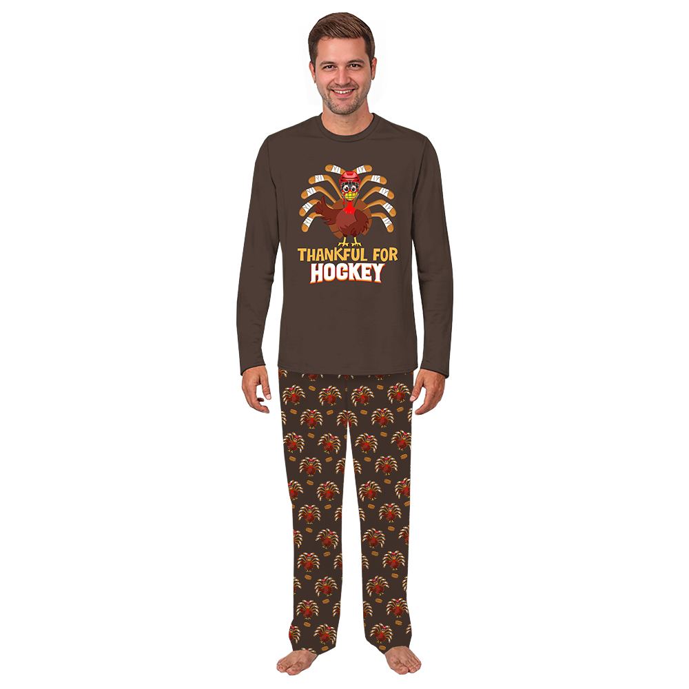 Thanksgiving Hockey Themed Matching Family and Dog Pajamas