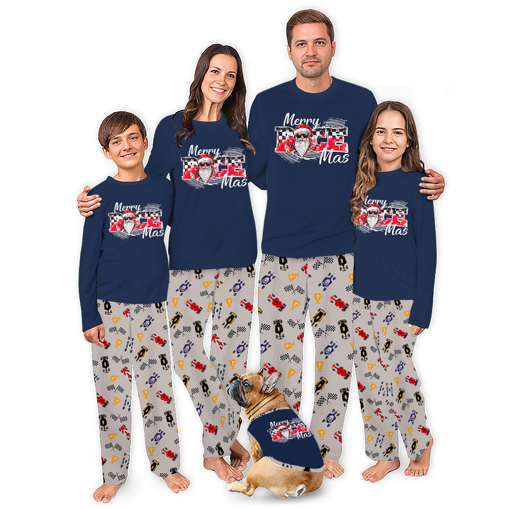 Racing Car Santa Matching Family Christmas Pajamas Plus Size Racing Car Santa Matching Family Christmas Pajamas Plus Size