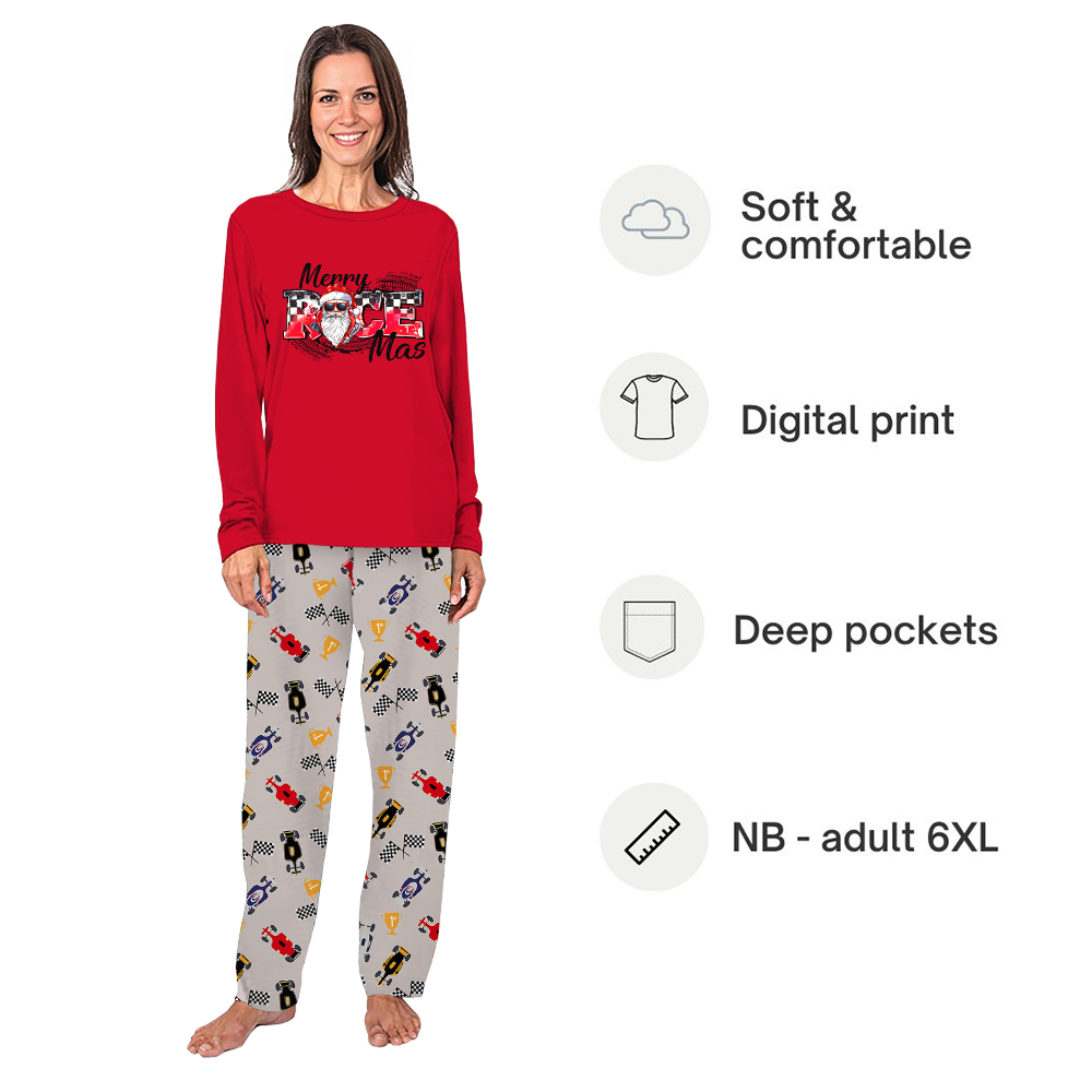 Racing Car Santa Matching Family Christmas Pajamas Plus Size Racing Car Santa Matching Family Christmas Pajamas Plus Size