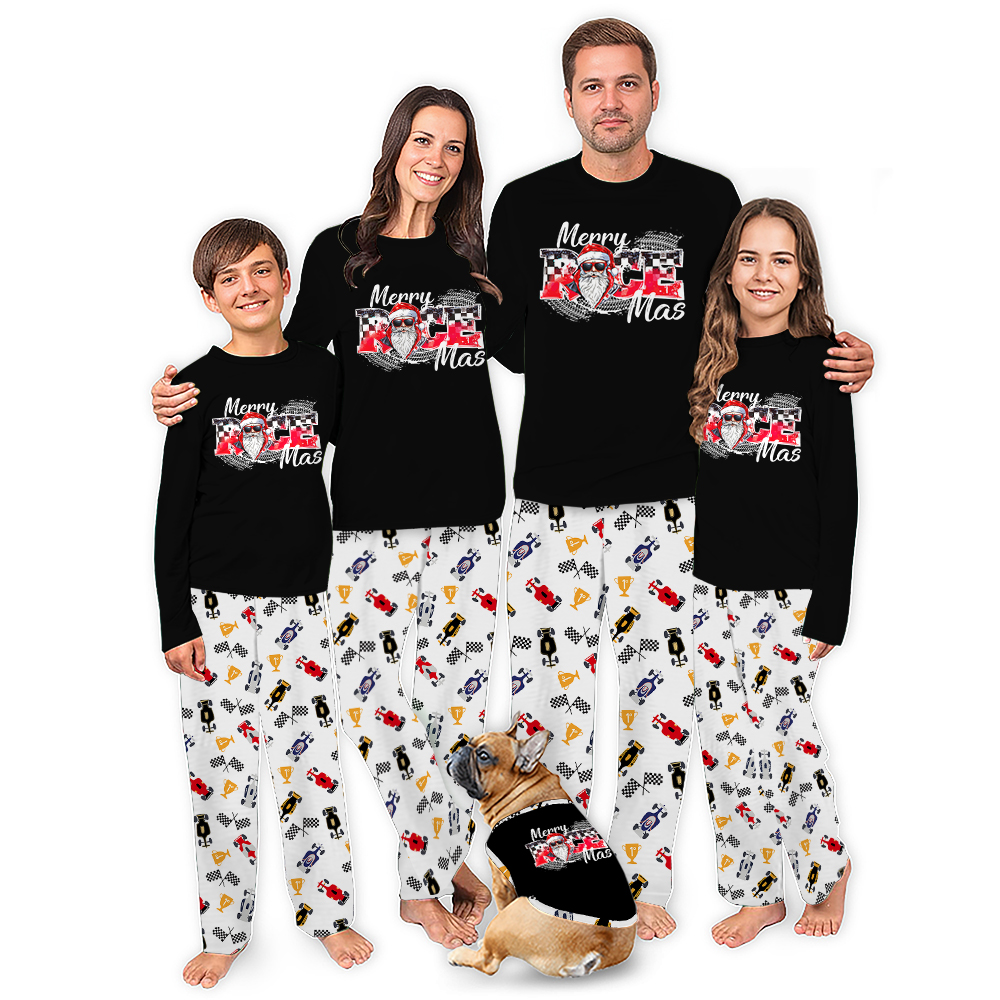 Racing Car Santa Matching Family Christmas Pajamas Plus Size Racing Car Santa Matching Family Christmas Pajamas Plus Size