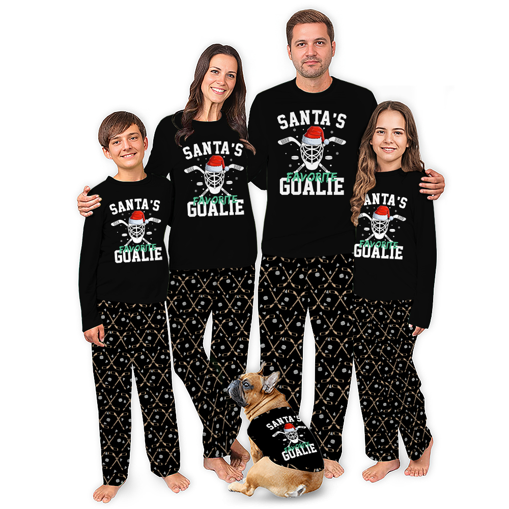 Santa Favorite Hockey Player Matching Dog Christmas Pjs