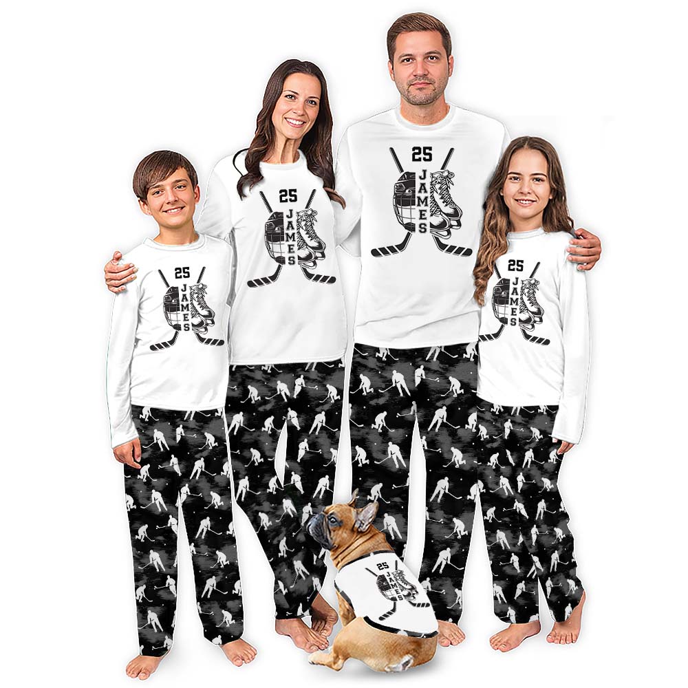 Christmas Family Hockey Pajamas With Customizable Name And Number