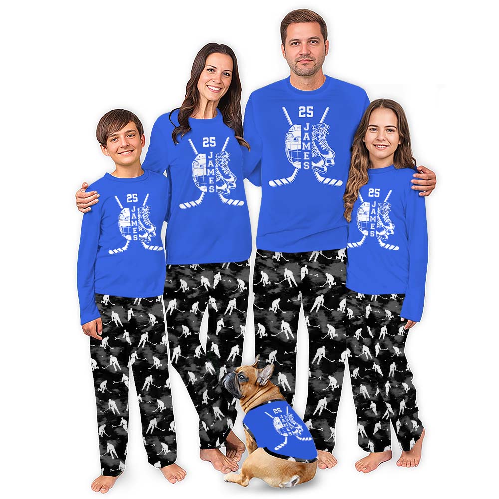 Christmas Family Hockey Pajamas With Customizable Name And Number