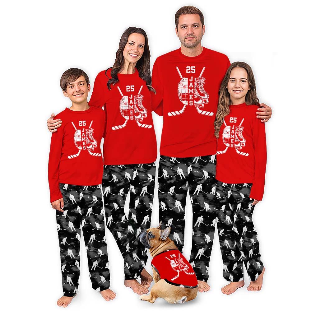 Christmas Family Hockey Pajamas With Customizable Name And Number