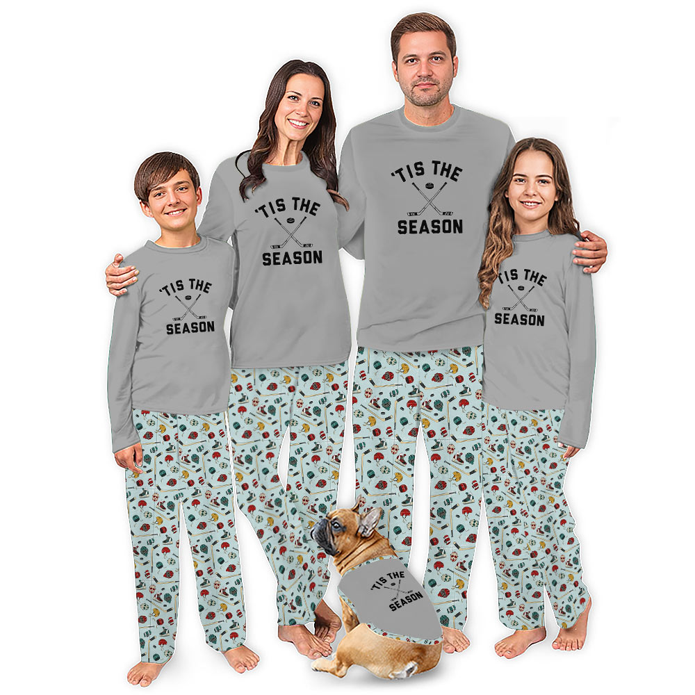 Festive Hockey Tis The Season Matching Family Christmas Pajamas Festive Hockey Tis The Season Matching Family Christmas Pajamas