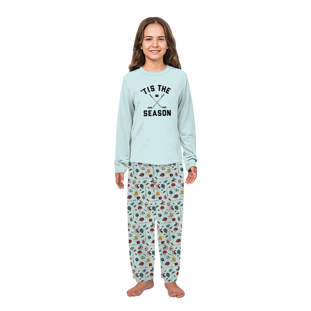 Festive Hockey Tis The Season Matching Family Christmas Pajamas Festive Hockey Tis The Season Matching Family Christmas Pajamas