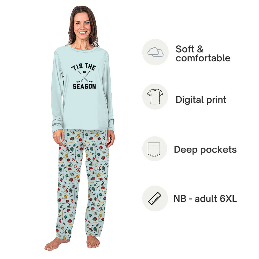 Festive Hockey Tis The Season Matching Family Christmas Pajamas Festive Hockey Tis The Season Matching Family Christmas Pajamas