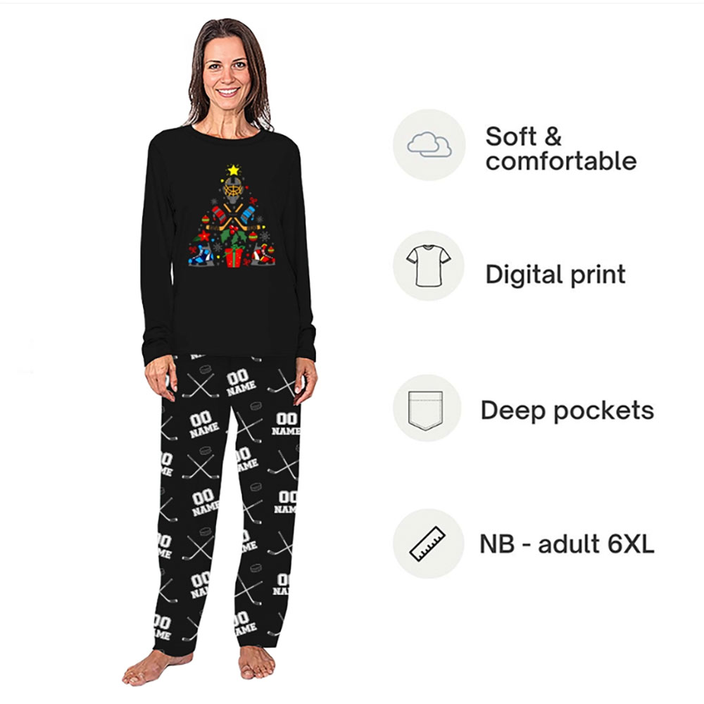 Hockey Christmas Tree with Pants Custom Matching Christmas Pajamas Hockey Christmas Tree with Pants Custom Matching Christmas Pajamas