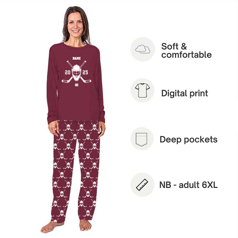 Hockey with Name and Number Custom Family And Dog Matching Pjs