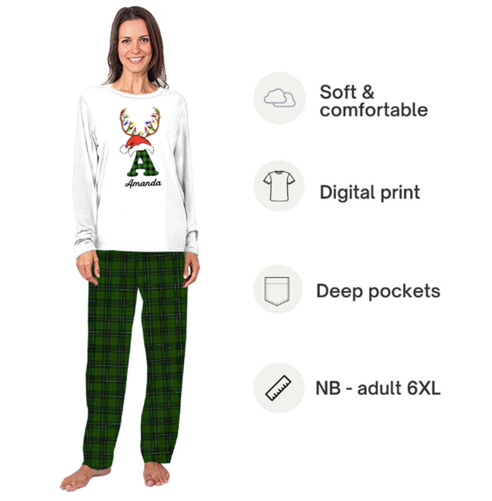 Customizable Green Plaid Christmas Pajamas With Initials And Names