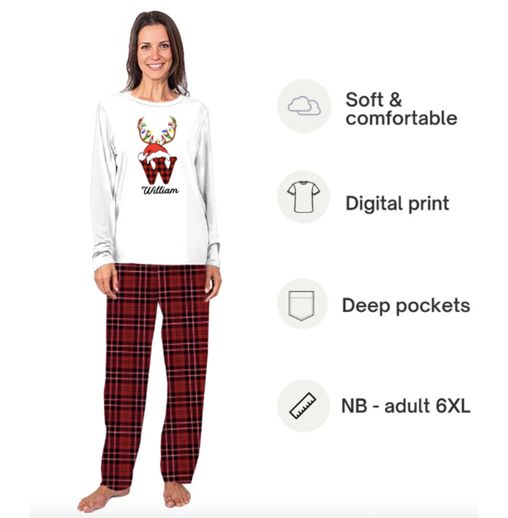 Personalized Monogrammed Red Plaid Christmas Pajamas Personalized Monogrammed Red Plaid Christmas Pajamas